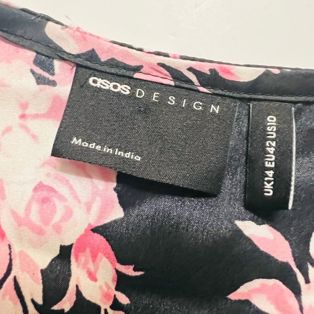 ASOS Satin Floral Oversized Dress Size 10 Black Multicolored - Picture 5 of 10